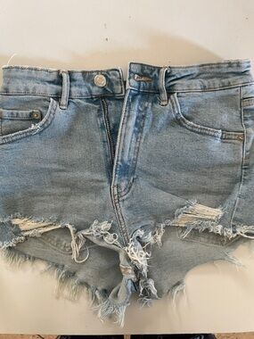 Zara Light Blue Distressed Denim Shorts